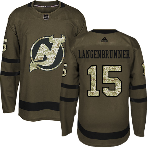 Adidas Devils #15 Langenbrunner Green Salute to Service Stitched NHL Jersey - Click Image to Close